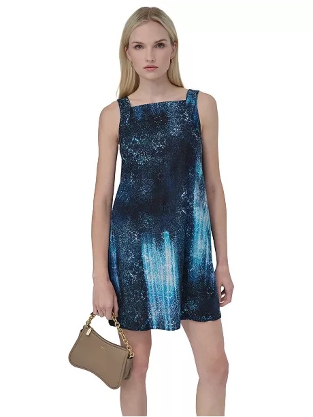 DKNY Women's Linen Blend Printed Square-Neck Sleeveless Dress size 14 NWT